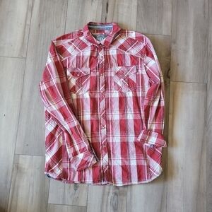 BKE Red and White Plaid Snap Button Shirt